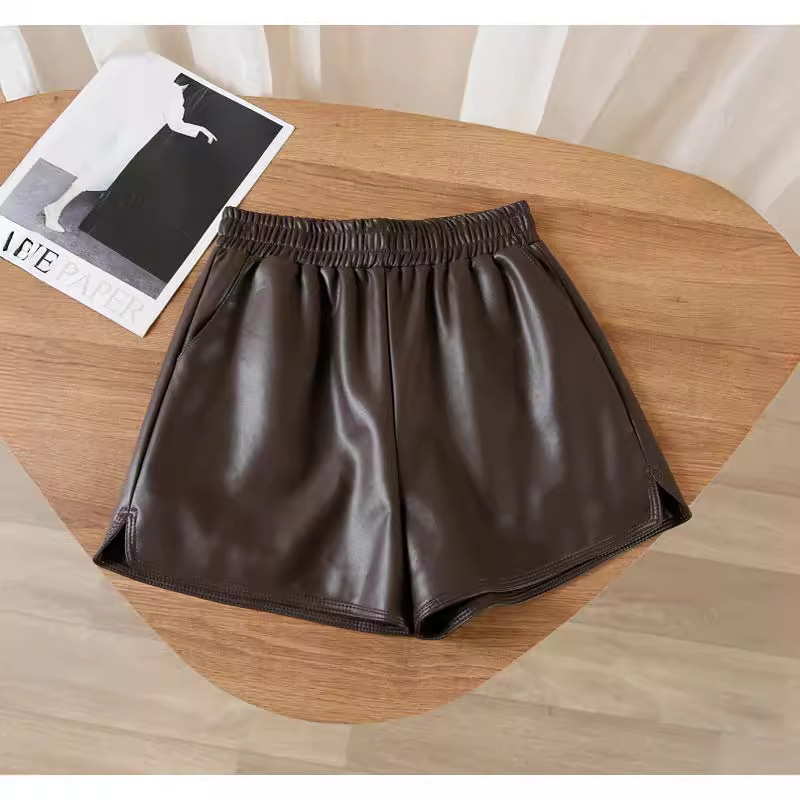 Women's plus size Wide Leg 2023 Outer Wear Fashionable Puleather Loose Shorts Base Waist Thin High Boots Pants New Autumn and Winter