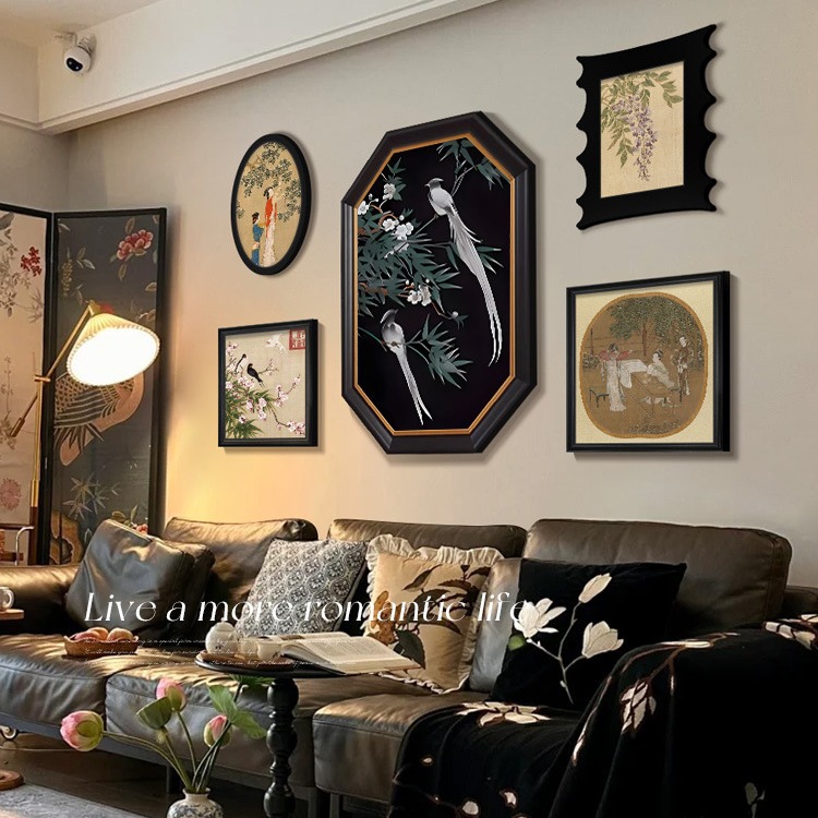 Ancient Style Living Room Aluminum Alloy Hanging Painting New Chinese Style Sofa Background Wall Combination Decorative Painting High-End Retro Art Mural