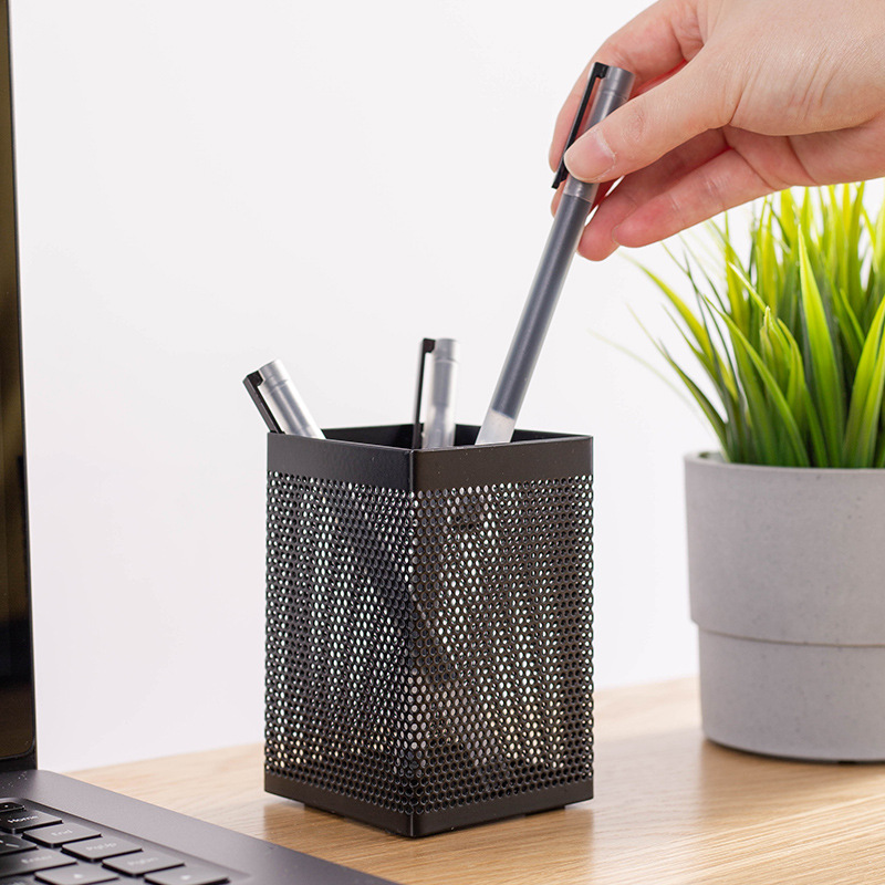 Pen Holder Simple Metal Thick Square Simple Pen Holder Storage Box Praise Office Stationery Supplies Wholesale Can Be Creative