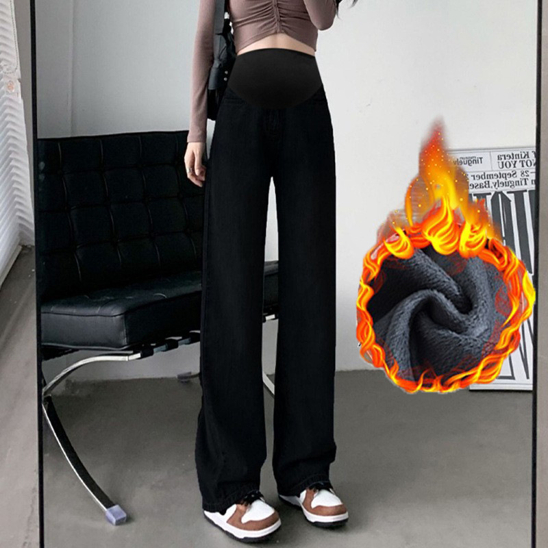 Picture of South Korea Pregnant Women's Jeans Spring and Autumn Wear Wide-leg Pants Straight High Waist Abdomen-supporting Pants Pregnant Women's Trendy Casual Pants