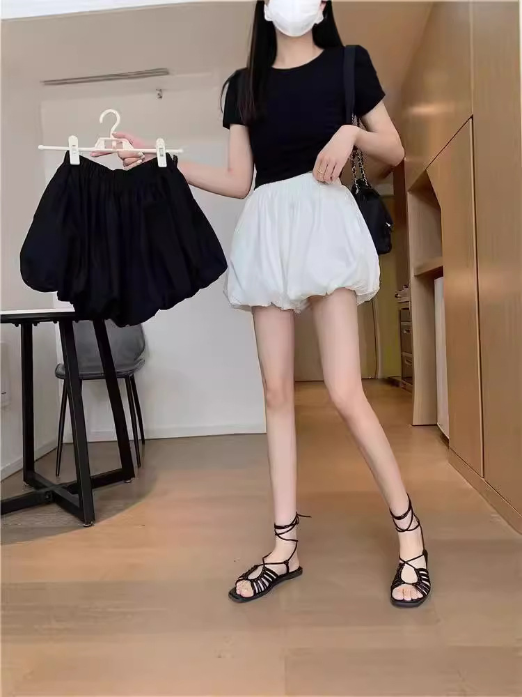Black Flower Bud Puffy All-match 2024 Autumn Cute Sweet High Waist Slimming Wide Leg Casual Pants for Women