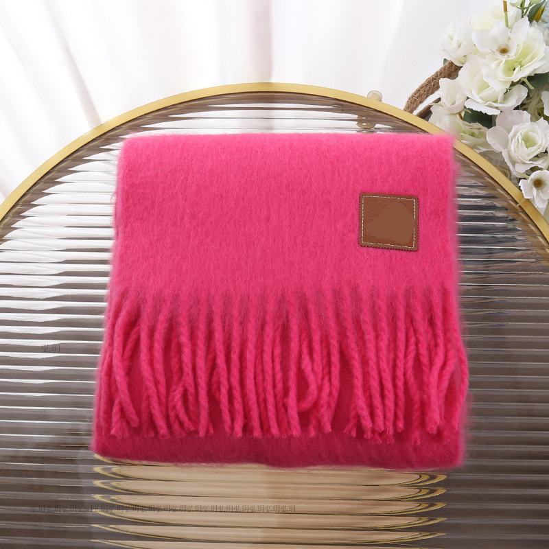 Picture of Set of standard new Luowei loe same style mohair mixed imitation scarf thickened warm plain tassel scarf shawl