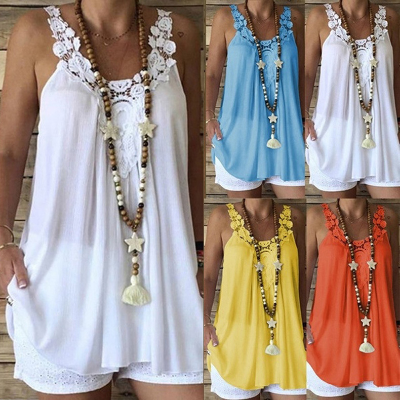 2019Wish Amazon Hot-Selling European and American Clothing Suspender Lace Splicing Chiffon Shirt
