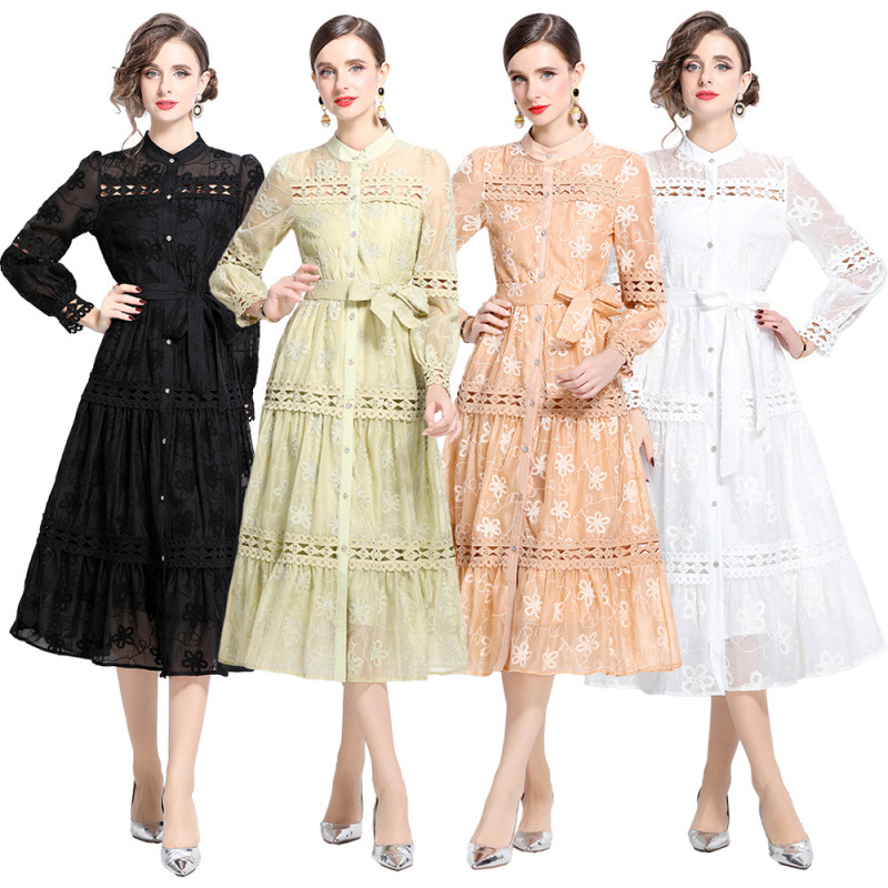 Autumn waist slimming air quality embroidered dress women's chic stunning skirt
