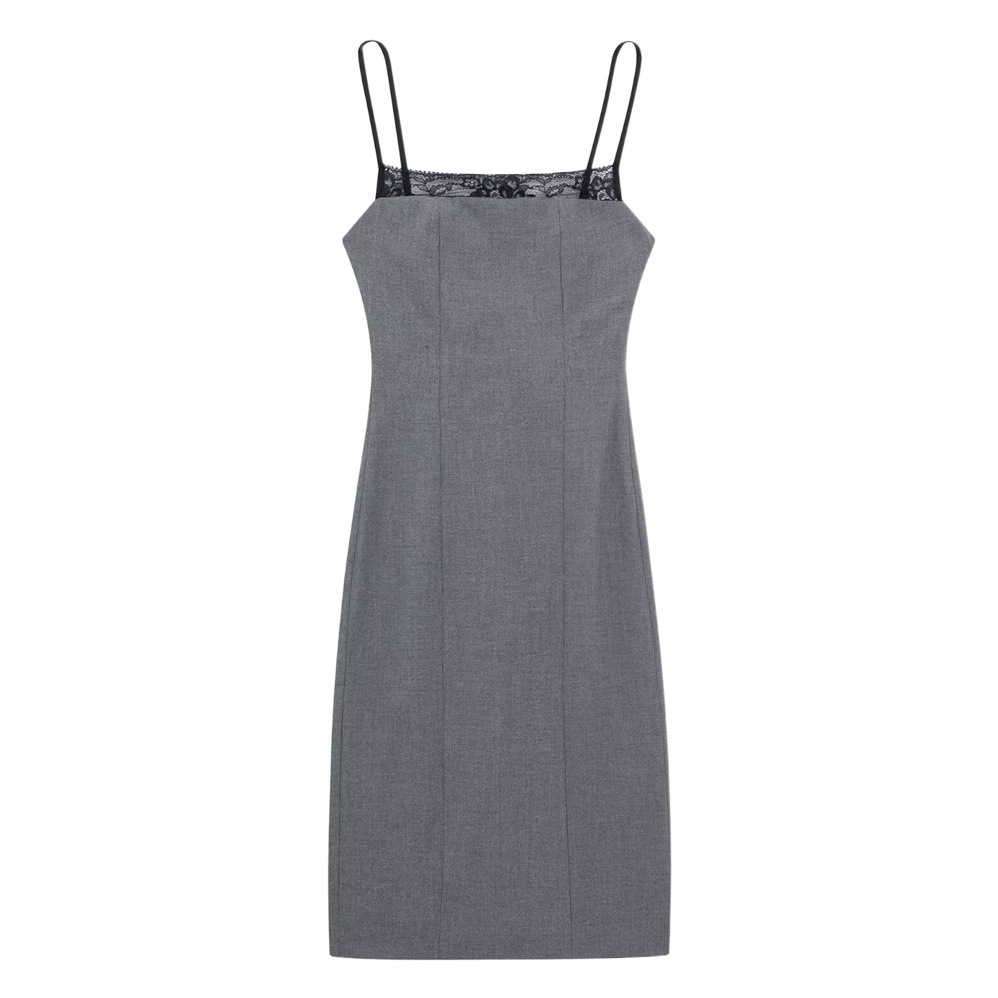 Dorothy South Korea Summer Elegant Backless Lace Stitching Slip Skirt High-grade Slimming Mid-length dress