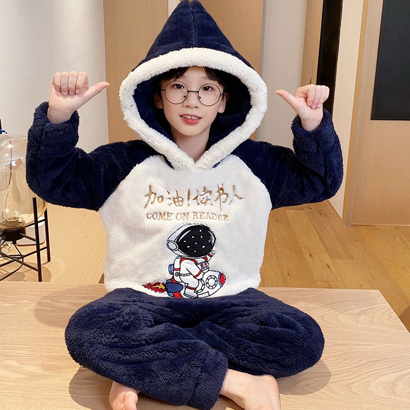 Picture of Boys' pajamas 2023 new autumn coral fleece fleece-lined children's flannel winter boys' middle and big children's homewear