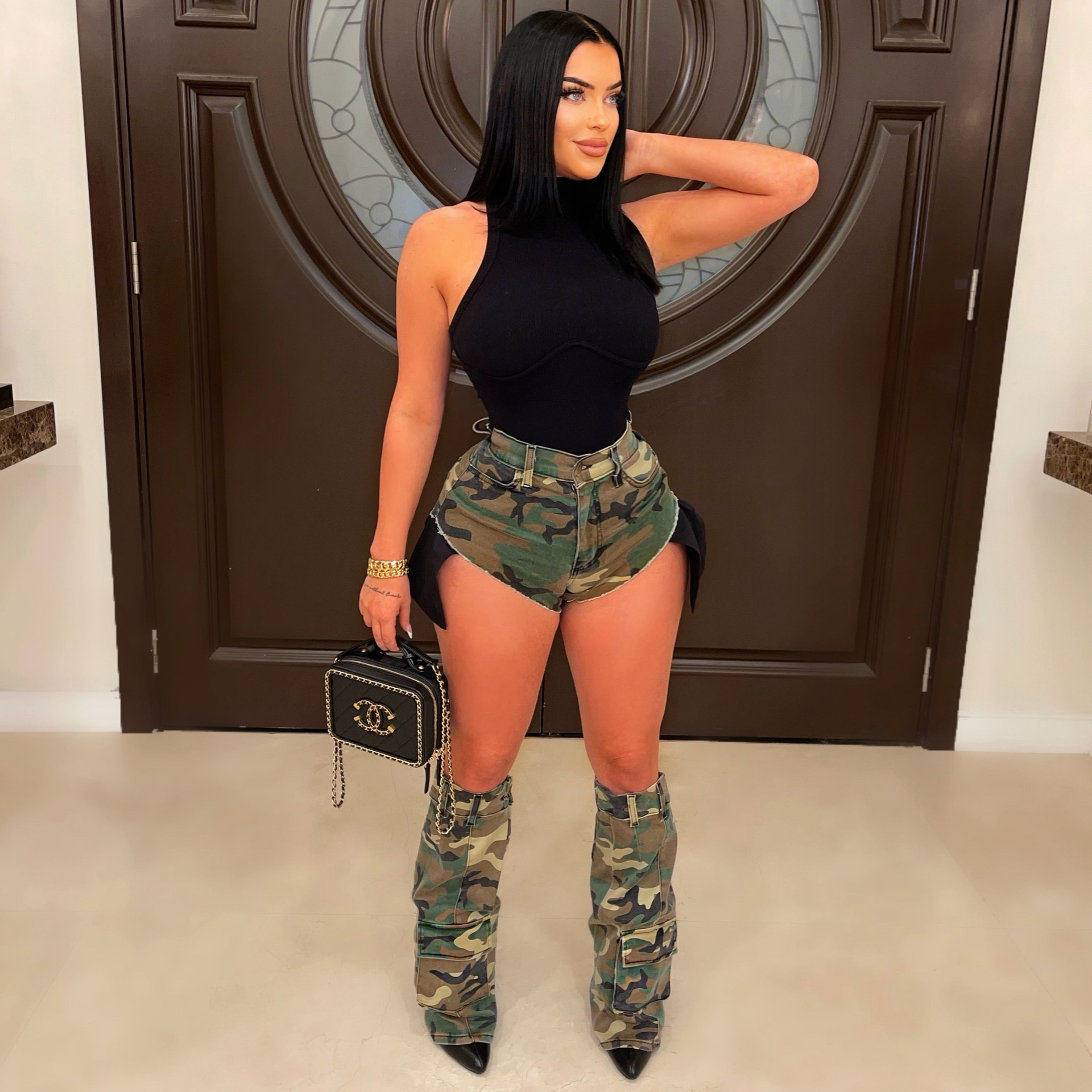 Picture of Cross-border E-commerce European and American Women's Clothing Ins Sexy Women Camouflage Summer Hot Pants Leg Set Three-piece Camouflage Shorts