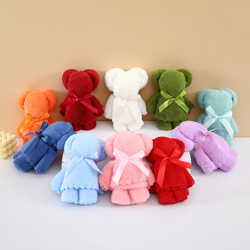 Picture of Coral fleece bear towel hand gift shop wedding birthday gift shop celebration activities cute creative gifts