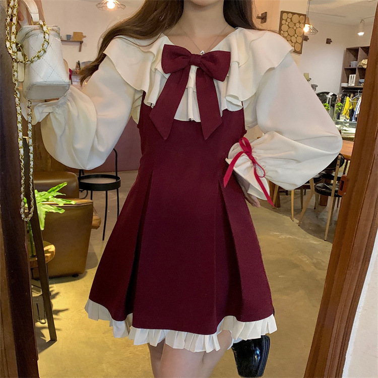 2024 princess style New Year dress Women's Spring and Autumn new niche design bow strap skirt fashion