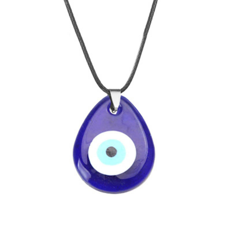 Picture of Hot-Selling Turkish Blue Evil Eye Necklace Wax Cord Round Eye Pendant 3cm in Stock European and American Style
