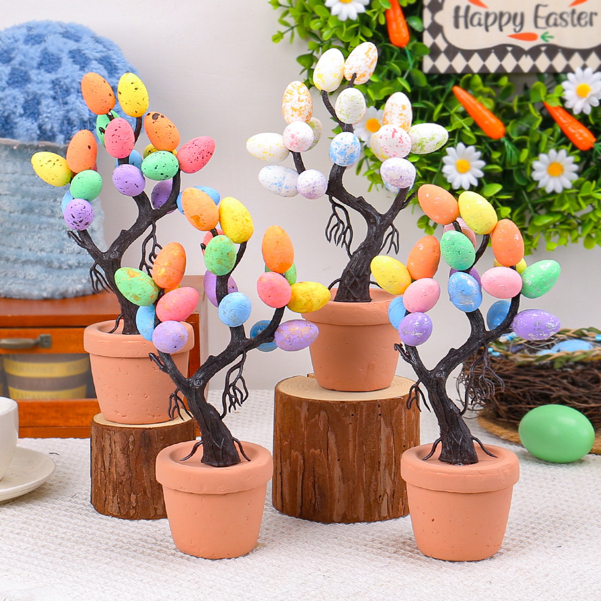 Cross-border Easter Egg Tree Potted Plant Decorative Ornaments Creative Printed Spotted Egg Easter Egg Arrangement Atmosphere Props