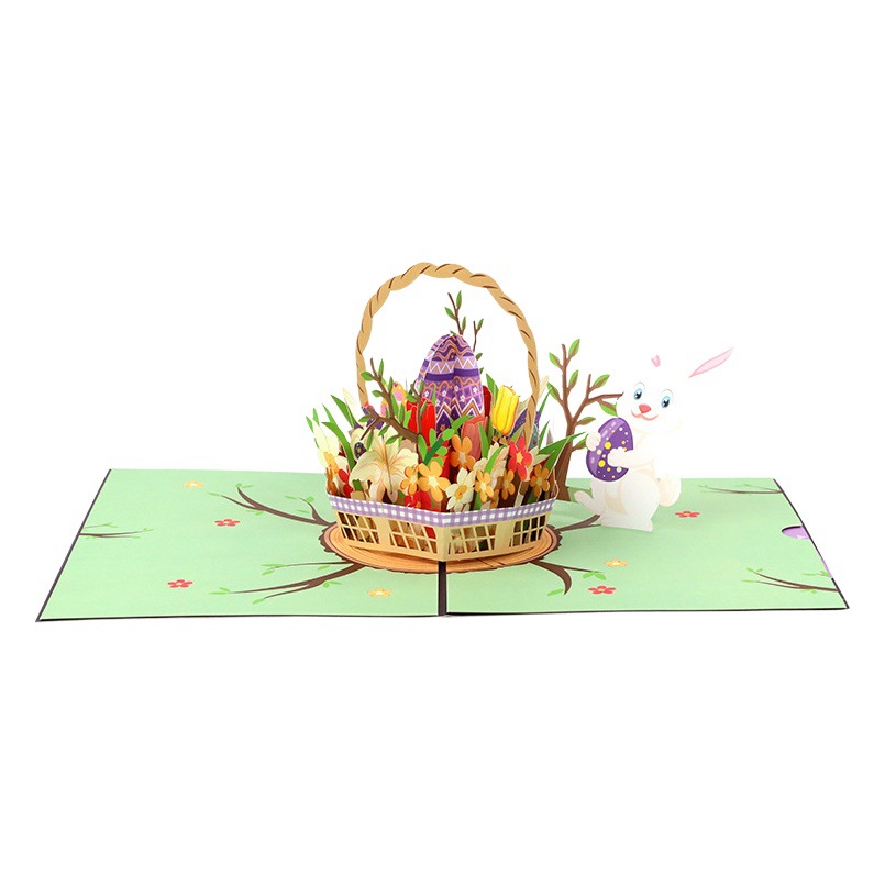 Picture of Easter egg rabbit stereo greeting card creative handmade paper carving Thanksgiving blessing message Amazon card wholesale