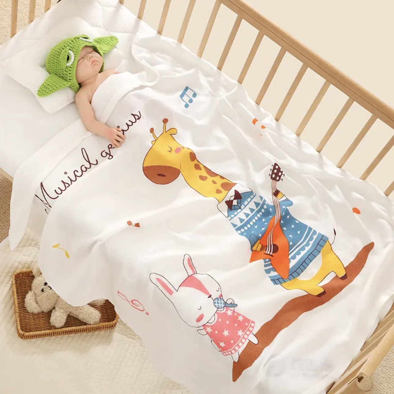 Picture of Double-Layer Bamboo Fiber Infant Blanket, Summer Ice Silk Blanket, Bath Towel, Newborn Air-Conditioning Quilt, Cute