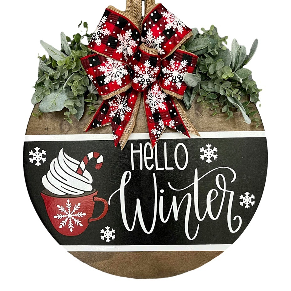 Cross-border New Christmas Water Cup Wooden Front Door Pendant Home Decorations Decorative Garments Wholesale