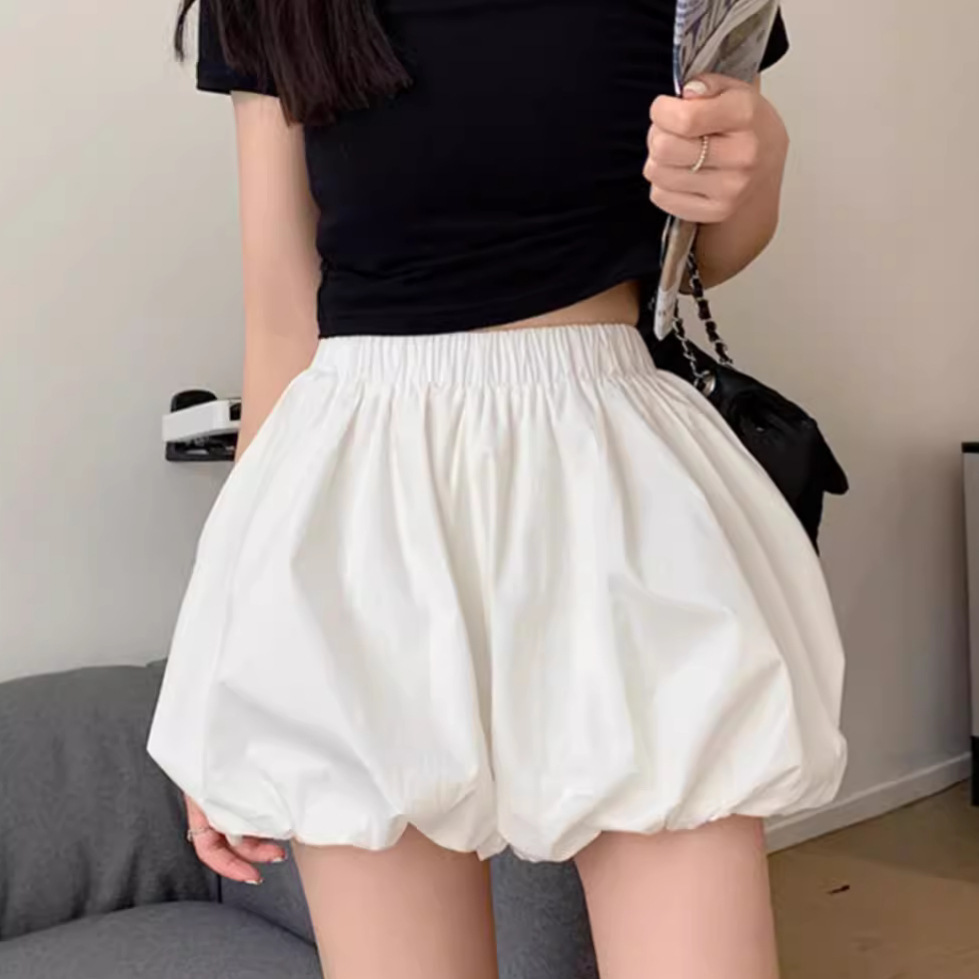 Hip Wrap Skirt White Bud Puffy Skirt Women's Summer High Waist A- Line Cake Short Skirt Shorty Slim Look