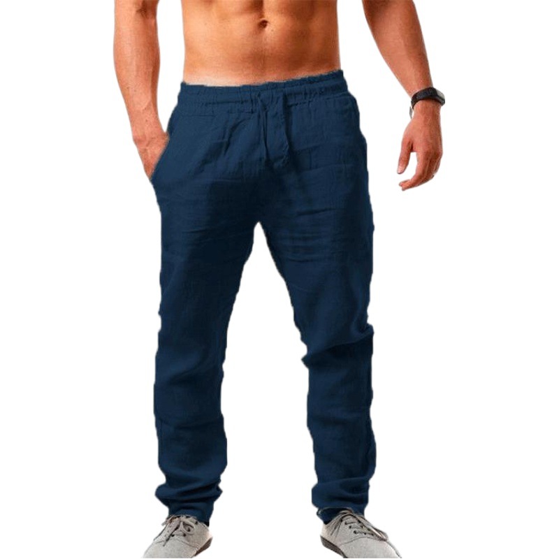 Men's Hip-Hop Breathable Cotton and Linen Sports Trousers Fashionable Solid Color Simple Thin Casual Pants