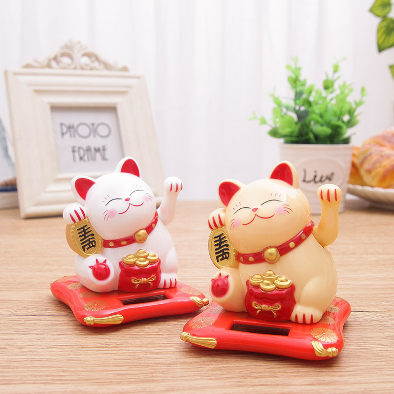 Picture of 2.5 inch solar lucky cat trumpet Chinese waving cat decorations car interior decoration car ornaments home with the same style
