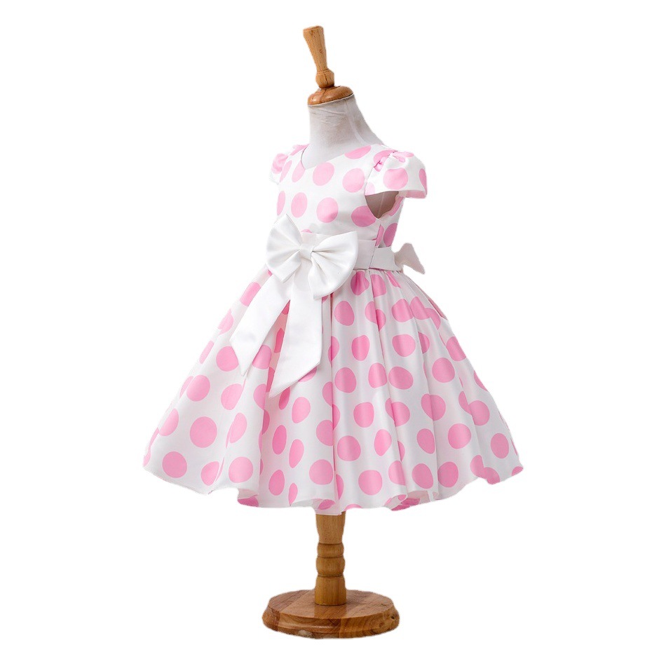 Amazon European and American New Children's Dress Forged Cloth Polka Dot Princess Dress Little Girl's Dress Children's Piano Performance Dress