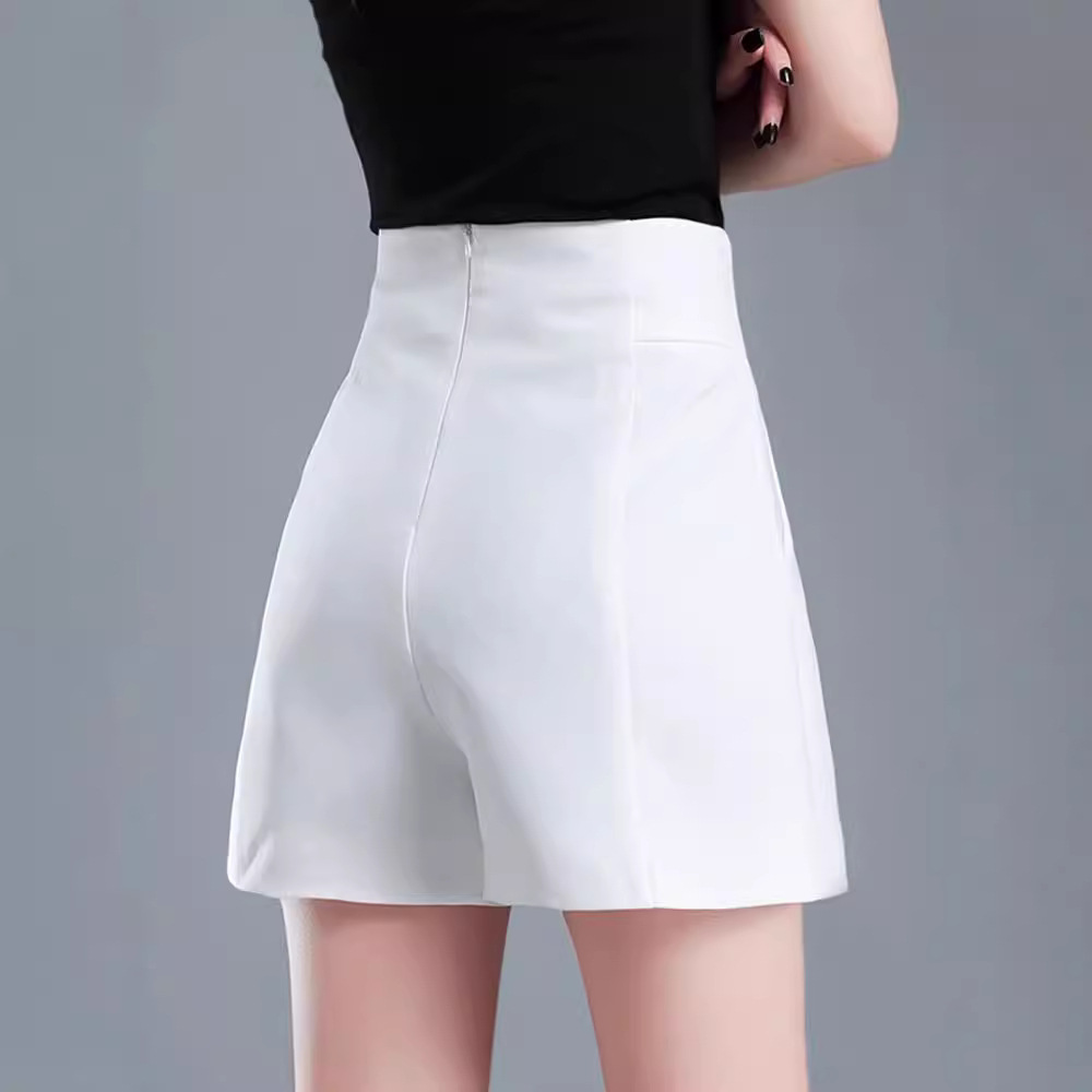 White suit pants 2024 spring and summer new style a-shape shorts women's plus size high waist slim straight leg wide leg pants
