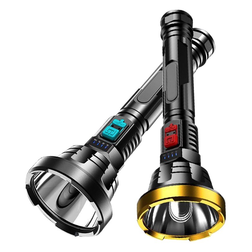 Cross-border ABS Flashlight LED power display home outdoor long-range waterproof USB rechargeable flashlight