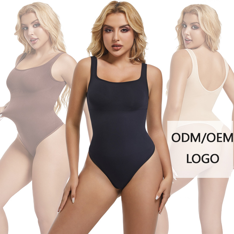 Picture of 2024 spring new cross-border European and American size tight waist beauty back plastic waist square collar vest jumpsuit