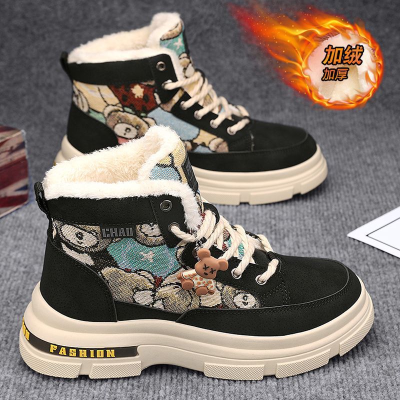 Boots Men's High-Top 2025 New Winter Men's Shoes Fleece-Lined Thickeneded Warm Snow Cotton Shoes Men's Work Boots Men's