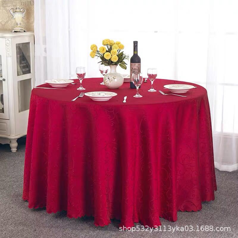Picture of Large Round Table Restaurant Tablecloth Hotel Restaurant Banquet Family Usable Round Wedding European Tablecloth Table Cover Cross-Border