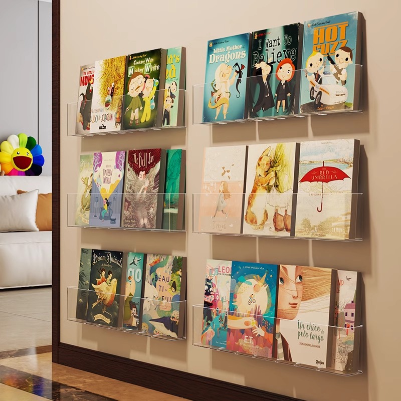Punch-free Wall Bookshelf Hanging Wall Away Door Rear Storage Rack Wall Hanging Transparent Acrylic Children's Picture Book Display Rack