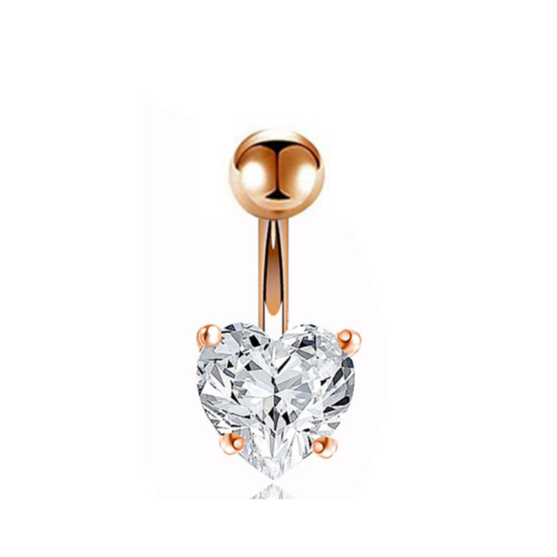 Picture of European and American Double Diamond Four-Claw Heart Zircon Fashionable Navel Ring Stainless Steel Navel Nail Trendyy Stainless Steel Navel Button
