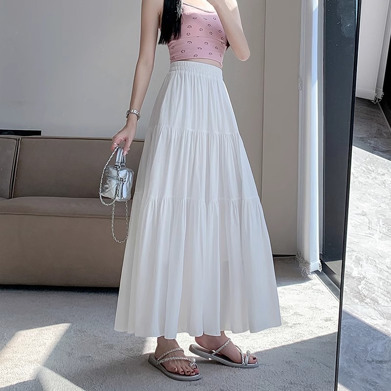 White cake skirt skirt women's spring and summer 2024 new overskirt French gentle style A- line skirt large swing long skirt