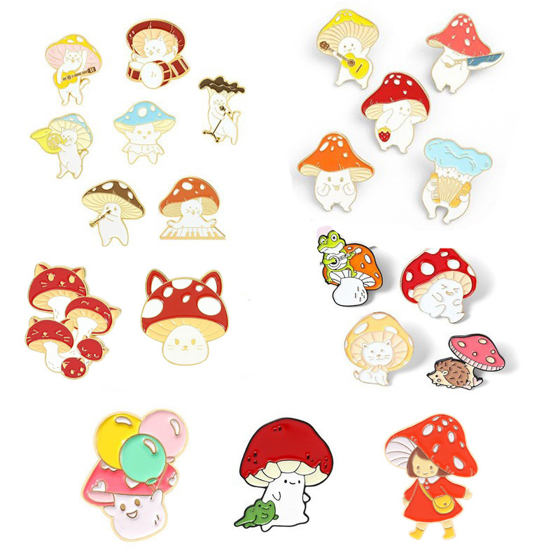 Picture of Cartoon cute 21 mushroom suit mushroom man and frog alloy brooch suit cute anti-light badge