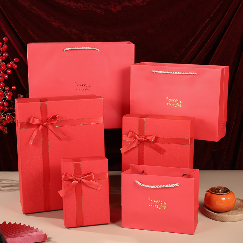 New red bow large gift box lid gift box New Year gift box rectangular scarf packaging box