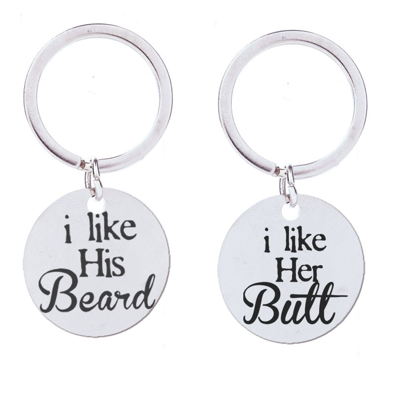 I Like Her Butt/His Beard Couple Creative Stainless Steel Keychain Pendant Wholesale