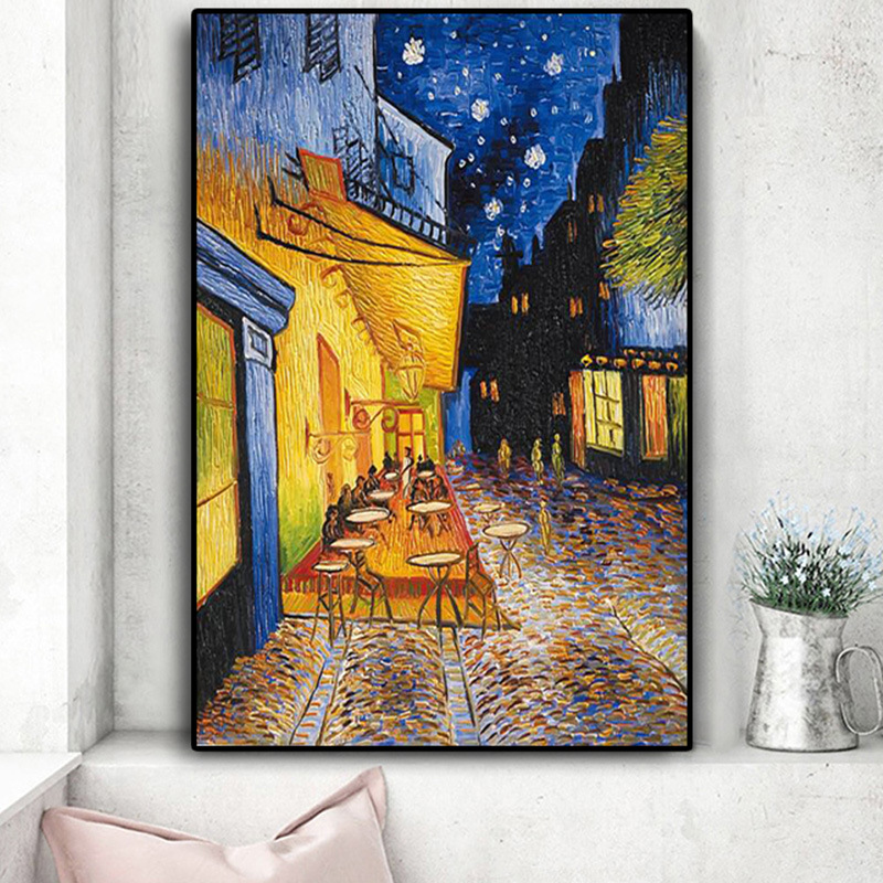Van Gogh Cafe Terrace at Night Oil Painting Inkjet Canvas Painting Art Poster Living Room Decoration Painting Core Wholesale