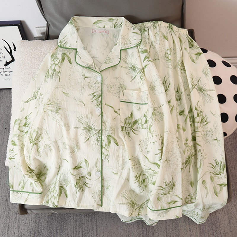 Picture of Online Celebrity Live Dopamine Color Striped Long Sleeve Pajamas Women's Loose Bubble Wrinkle Cute Cross-border suit Foreign Trade