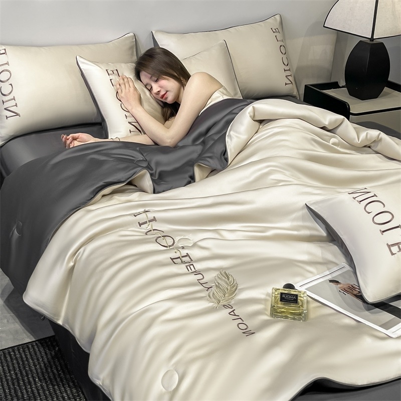 Picture of Class a Light Luxury Washed Ice Silk Summer Quilt Four-Piece Set Air-Conditioned Quilt Embroidered Summer Cool Quilt Three-Piece Set Summer Thin Quilt Ins