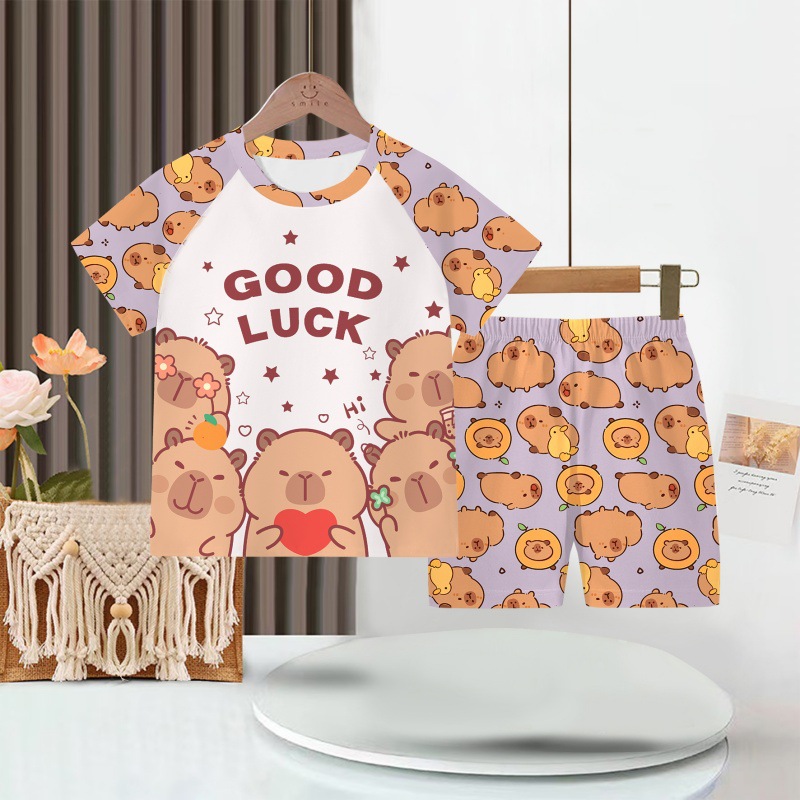 Wholesale Summer Children's Pajamas Cartoon Girls Short-Sleeved Shorts Thin Boys Casual Middle and Large Children's Suits Home Clothes