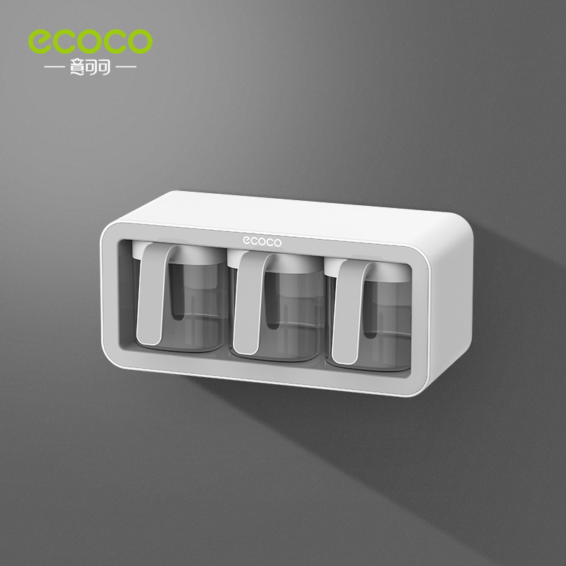 Picture of Ecoco Italian Cocoa Seasoning Box suit Wall-Mounted Punch-Free Household Kitchen Storage Rack Modular Seasoning Box