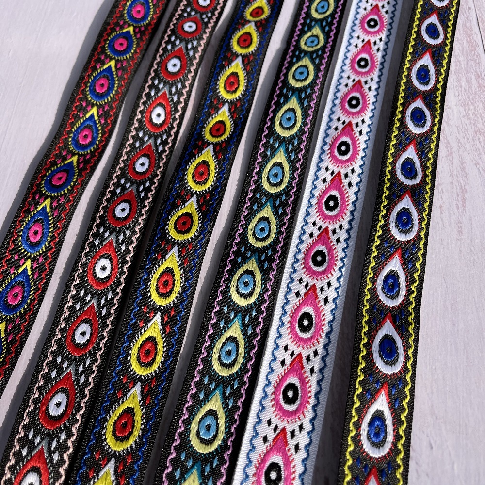 Jacquard Ribbon Ethnic Lace Geometric Peacock Feather Clothing Home Accessories Width 2.5cm A- 2977