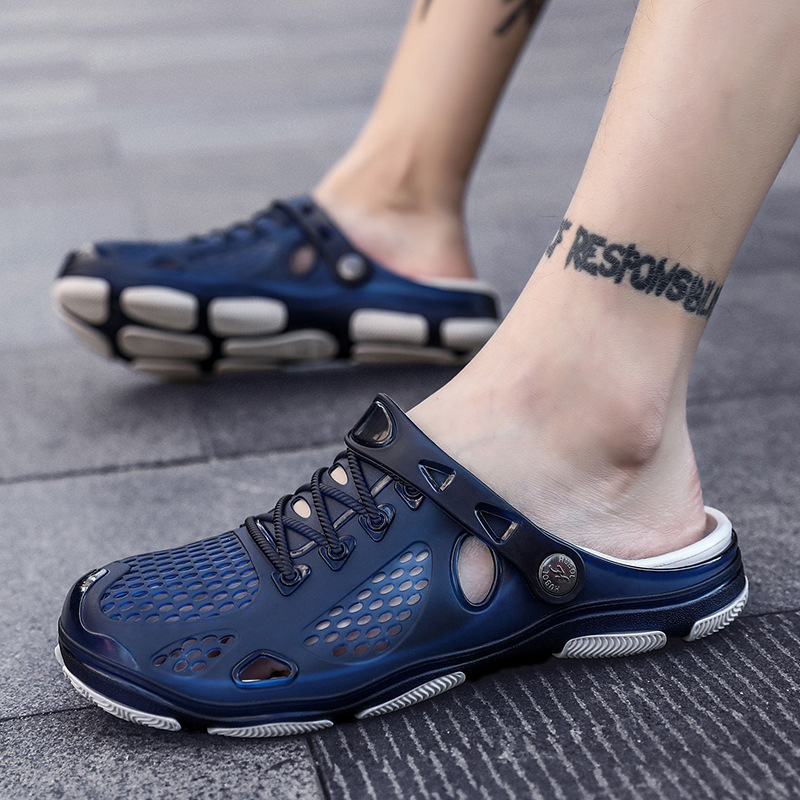 Cross-border plus size Men's Outdoor Tracing Shoes Fashion Two-wear Casual Beach Shoes Slip-on Foot Hole Shoes for Hair