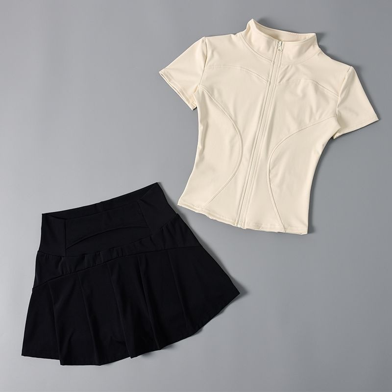 Sports suit Women's Slim-fit Slimming Quick-drying Yoga Clothes Top Short-sleeved Pilates Training Running Feather Tennis Skirt