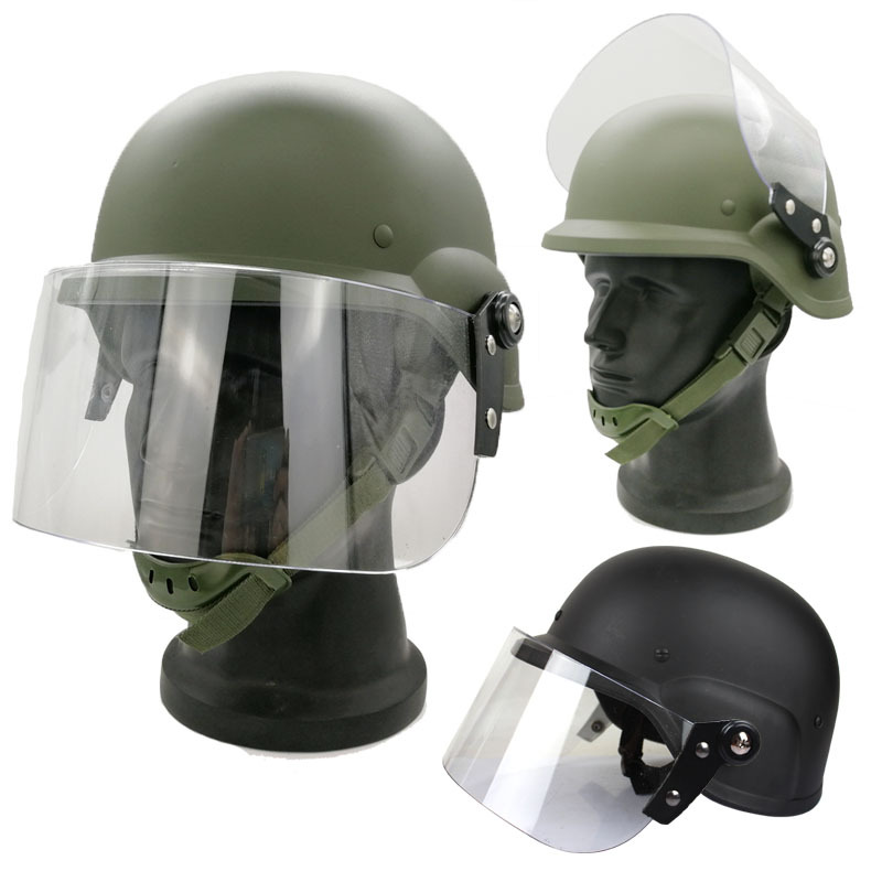 M88 Security Riot Helmet + Windproof Transparent Protective Mask Visor Cs Tactical Military Fan Training Cycling