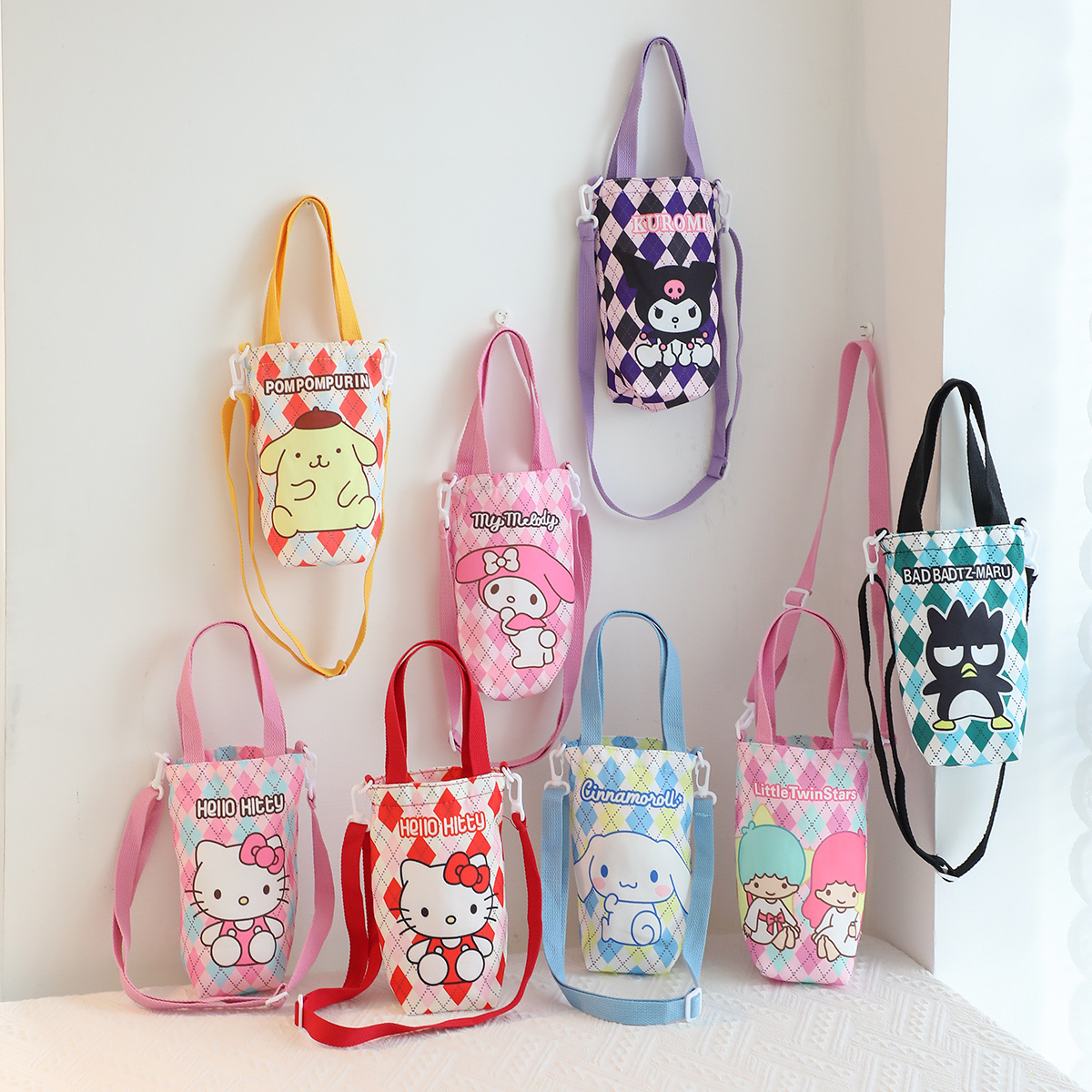 Picture of Japanese Style Cartoon Cute Canvas Water Cup Bag Crossbody Portable Dual-purpose Water Kettle Bag Outgoing Small Cloth Bag Handbag