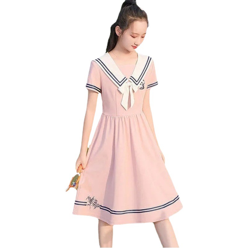 Girls' Dress Summer Style Navy Collar Short-sleeved Dress for Primary and Secondary School Students jk Sweet College Style Dress