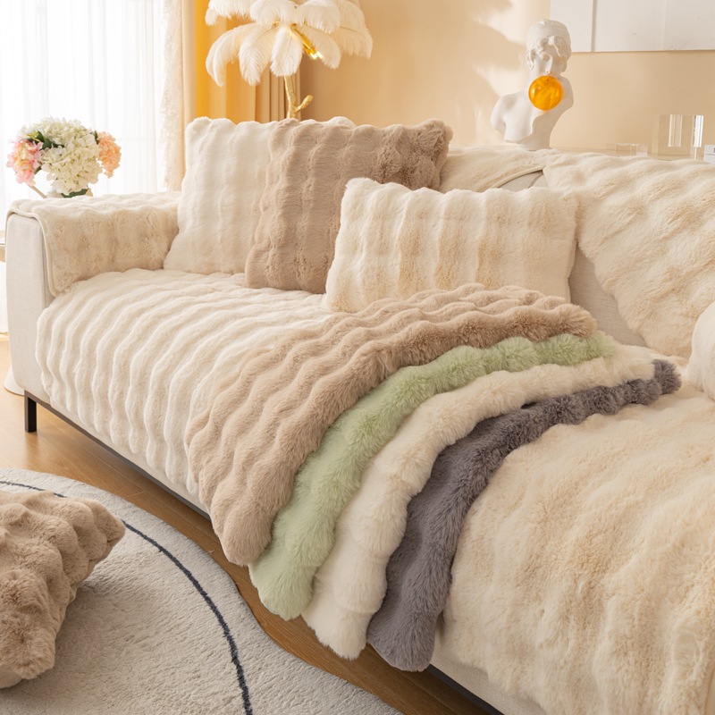 Rabbit Plush Modern Sofa Cushion Winter Thickeneded Plush Cushion Non-Slip Leather Sofa Cover 2022 New Cover Cloth Towel