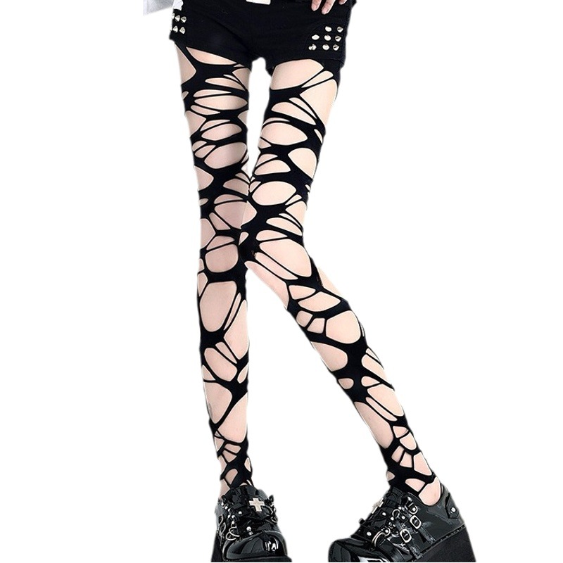 Large Elastic Hand Tear Y2K Sexy Stockings Sexy Subculture Black Sexy Big Hole Stockings Pantyhose Fish Girl