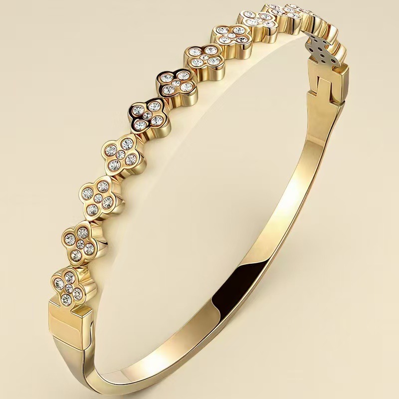 Cross-Border Stainless Steel Bracelet for Women, High-End Electroplating, Non-Fading Circle Diamond Bracelet, Titanium Steel European and American Popular Bracelet