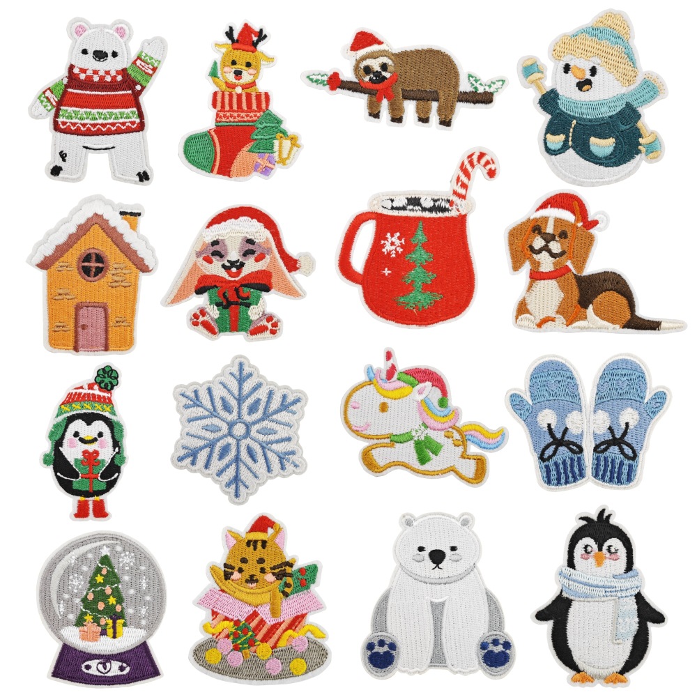 Christmas Cute Cartoon Embroidery Accessories Scarf Clothing Accessories Cloth Pendant Decorative Tree Snowflake Gloves Embroidered Piece