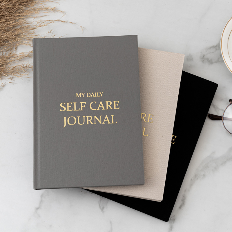 Gratitude Journal, Happiness Self-Care Diary, A5 Notebook, Gold-Edged Fabric Cover Planner, Gold-Edged Diary