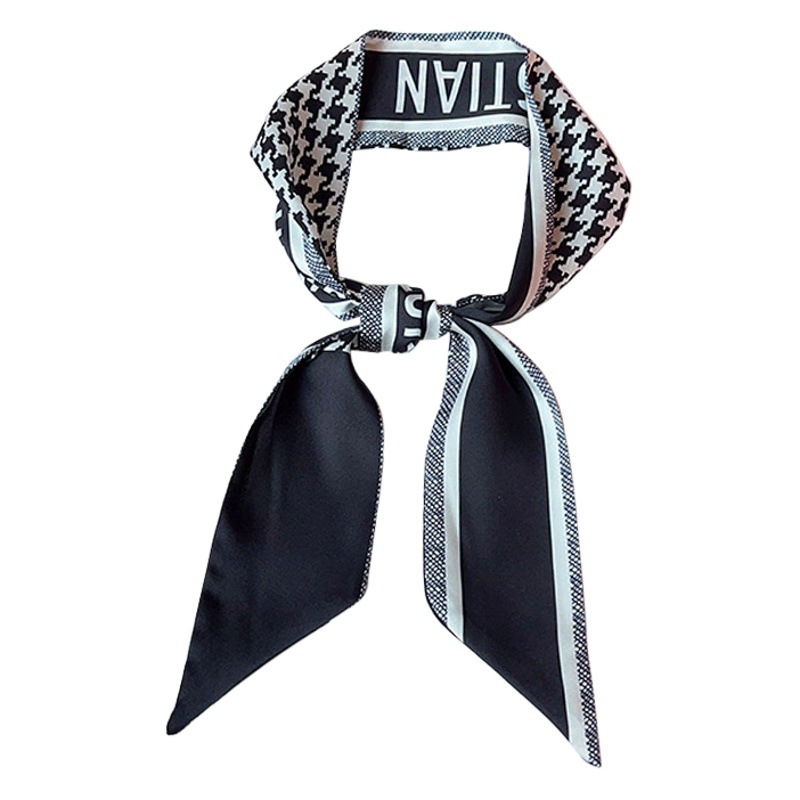D Home Classic Houndstooth Small Scarf Net Red Hair Belt Silk-like Printing Ribbon Narrow Strip Tie Bag Handle Ribbon